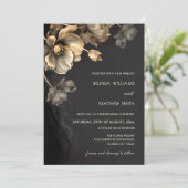 Gold 3 D Flowers Black Wedding Invitation 招待状 (スタンド正面)