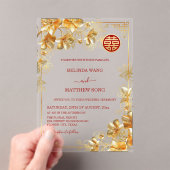 Gold 3 D Flowers Chinese Wedding アクリル招待状 (インサイチュ (ポータブル))