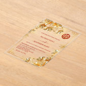 Gold 3 D Flowers Chinese Wedding アクリル招待状 (レイダウン)