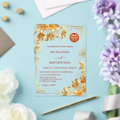 Gold 3 D Flowers Chinese Wedding アクリル招待状 (インサイチュ (ウェディング))
