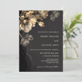 Gold 3D Flowers Black Wedding Invitation 招待状 (スタンド正面)
