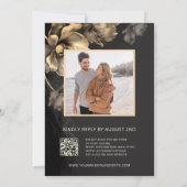 Gold 3D Flowers Black Wedding Invitation 招待状 (裏面)