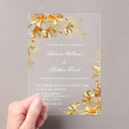 Gold 3D Flowers  Transparent アクリル招待状