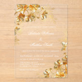 Gold 3D Flowers Transparent アクリル招待状 (正面)