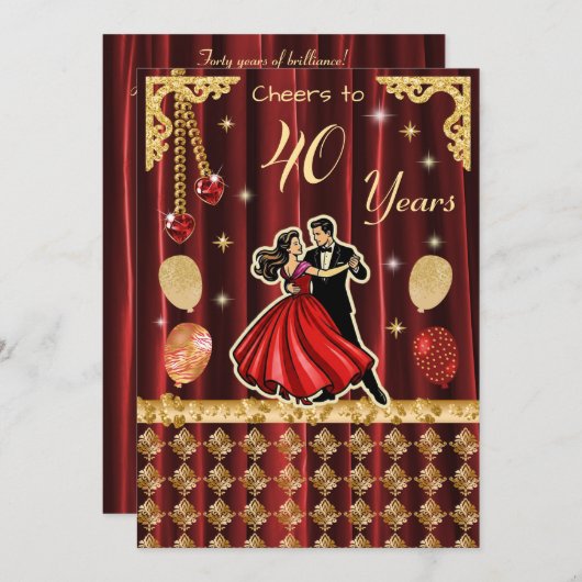 Gold 40th Birthday Celebration |The Ruby Jubilee 招待状 (正面/裏面)