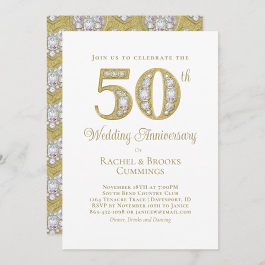 Gold 50th Anniversary Party Invitation シーズンカード (正面/裏面)