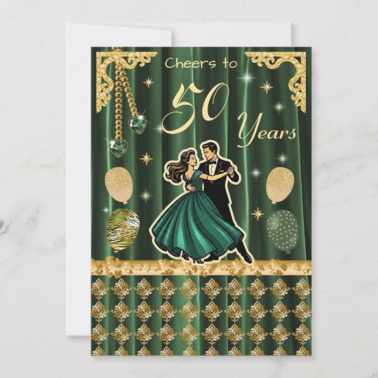 Gold 50th Birthday with Dancing Couples Invitation 招待状 (正面)