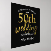 Gold 50th Wedding Anniversary Welcome Sign 箔ポスター (レイダウン)