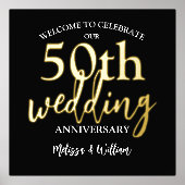 Gold 50th Wedding Anniversary Welcome Sign 箔ポスター (正面)
