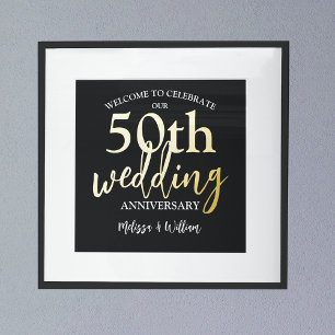 Gold 50th Wedding Anniversary Welcome Sign 箔ポスター