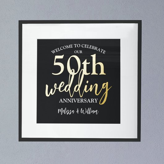 Gold 50th Wedding Anniversary Welcome Sign 箔ポスター