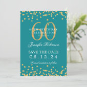 Gold 60th Birthday Save the Date Confetti Teal  招待状 (スタンド正面)