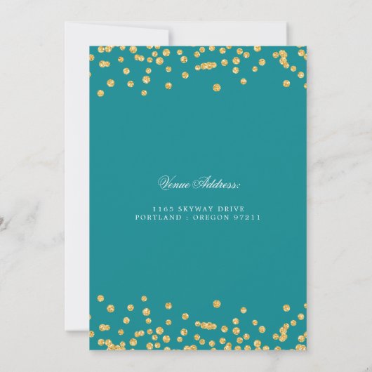 Gold 60th Birthday Save the Date Confetti Teal  招待状 (裏面)