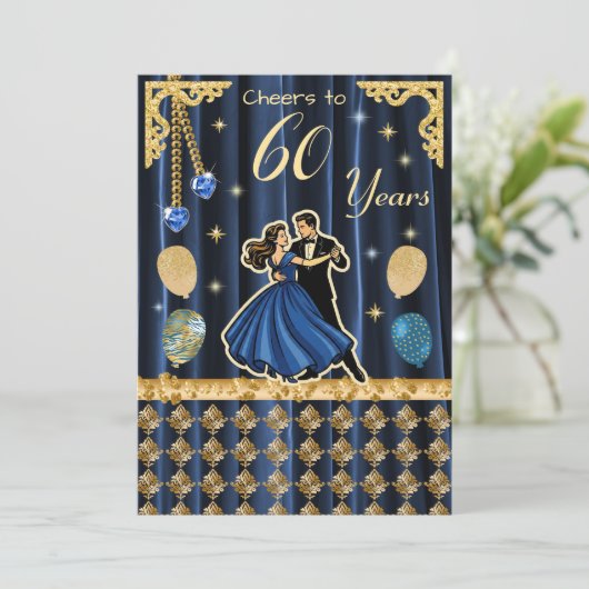 Gold 60th Birthday with Dancing Couples 招待状 (スタンド正面)