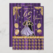 Gold 65th Birthday with Dancing Couples 招待状 (正面/裏面)