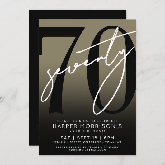 Gold 70th Birthday Party 招待状 (正面/裏面)