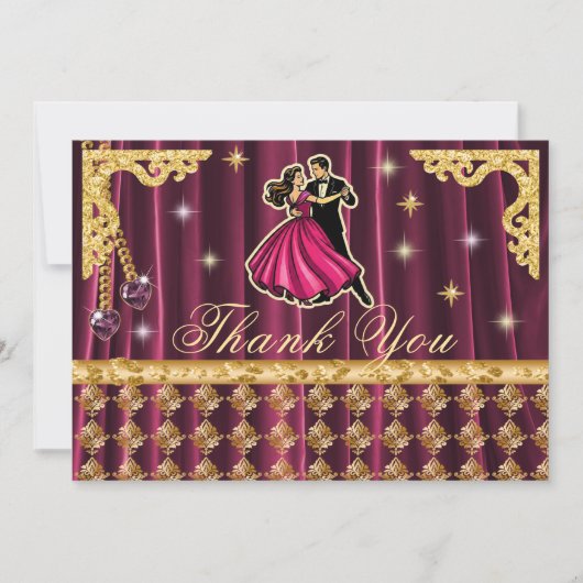 Gold 70th Birthday Thank You with Dancers  サンキューカード (正面)