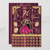 Gold 70th Birthday with Dancing Couples 招待状 (正面/裏面)