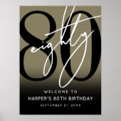 Gold 80th Birthday Party Welcome Sign ポスター (正面)