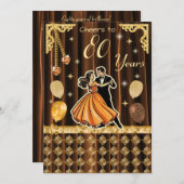 Gold 80th Birthday with Dancing Couples Invitation 招待状 (正面/裏面)