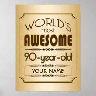 Gold 90th Birthday Celebration World Best Fabulous ポスター