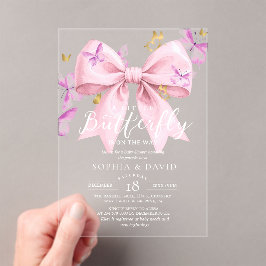 Gold A Little Butterfly  Pink Bow Baby Shower  アクリル招待状