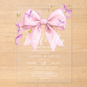 Gold A Little Butterfly  Pink Bow Baby Shower  アクリル招待状 (正面)