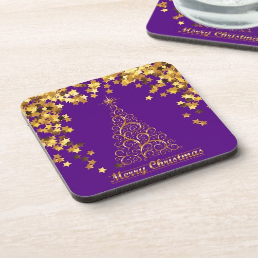 Gold Abstract Christmas Tree Beverage Coaster コースター (左側)