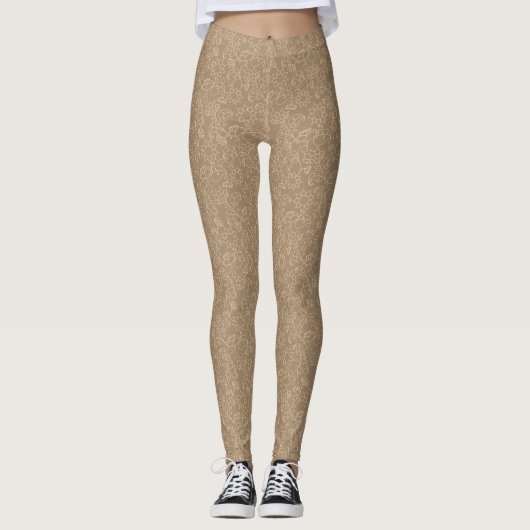 Gold Abstract Taupe Leggings レギンス (正面)