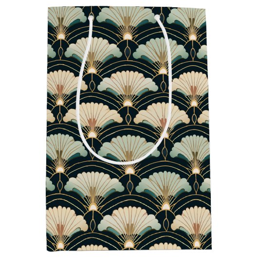 Gold Accented Patterned Japanese-inspired Set of ミディアムペーパーバッグ (正面)