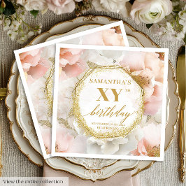 Gold Accents Blush Birthday Napkins Personalized スタンダードカクテルナプキン