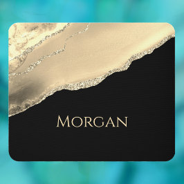 Gold Agate & Glitter, Gold Name on Black マウスパッド