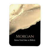 Gold Agate & Glitter Name Text Line, Message Black マグネット (縦)