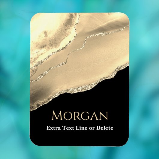 Gold Agate & Glitter Name Text Line, Message Black マグネット