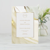 Gold Alcohol Ink White Chic Wedding Invitation 招待状 (スタンド正面)