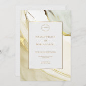Gold Alcohol Ink White Chic Wedding Invitation 招待状 (正面/裏面)