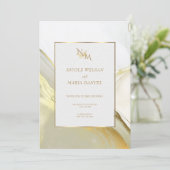 Gold Alcohol Ink White Elegant Wedding Invitation 招待状 (スタンド正面)