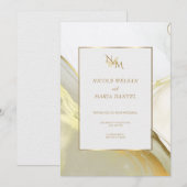Gold Alcohol Ink White Elegant Wedding Invitation 招待状 (正面/裏面)