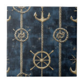 Gold Anchor & Helm Nautical Pattern タイル (正面)
