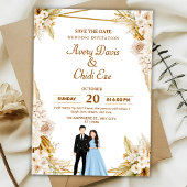 Gold and beige floral wedding invitation   招待状