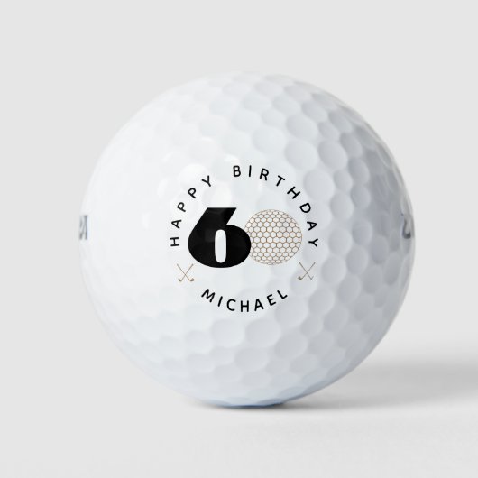 Gold And Black 60th birthday Golf Balls ゴルフボール (正面)