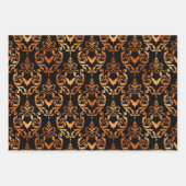 Gold and Black Bat Halloween Damask ラッピングペーパーシート (正面3)