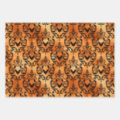 Gold and Black Bat Halloween Damask ラッピングペーパーシート (正面)