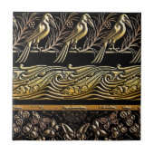 gold and black Birds fish Butterfly art pattern タイル (正面)