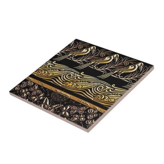 gold and black Birds fish Butterfly art pattern タイル (側面)