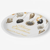 Gold and Black Christmas Baubles ペーパープレート (アングル)