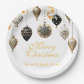 Gold and Black Christmas Baubles ペーパープレート (正面)