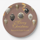 Gold and Black Christmas Baubles ペーパープレート (正面)