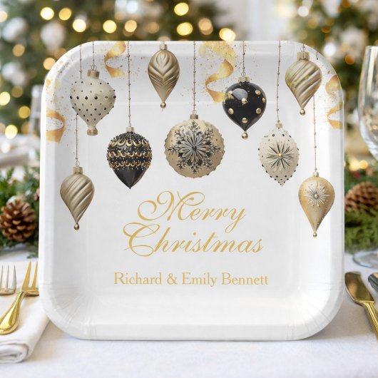 Gold and Black Christmas Baubles ペーパープレート