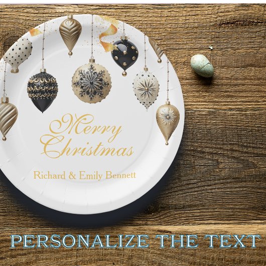 Gold and Black Christmas Baubles ペーパープレート